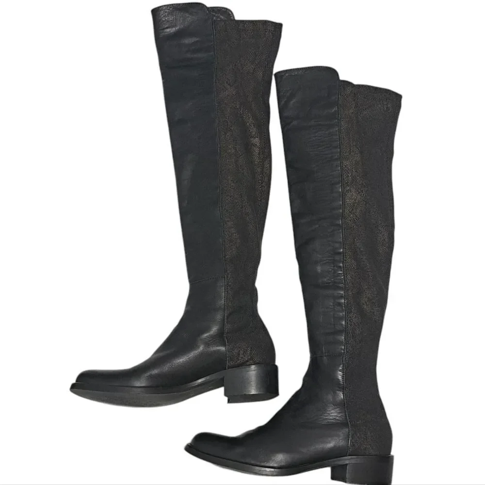 Sesto Meucci Leather Riding Slouchy Knee High Phyton Print Gothic Boots Size 7